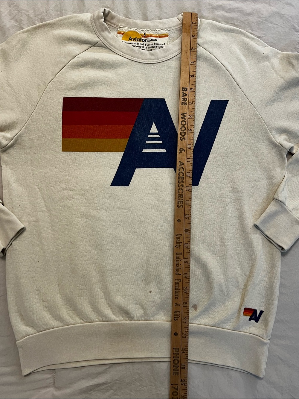 Aviator Nation Vintage White Crewneck Sweater with Retro Logo - Picture 9 of 10